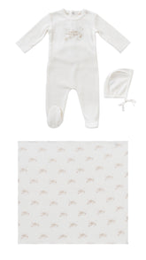KIPP BABY 3PC CAROUSEL FOOTIE+BONNET+SWADDLE SET